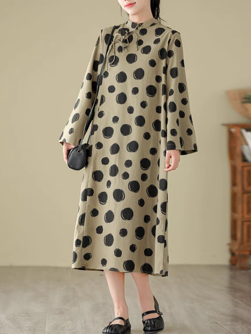 Cool Loose Polka-Dot Mid-Length A-Line Dress - Fashionpara