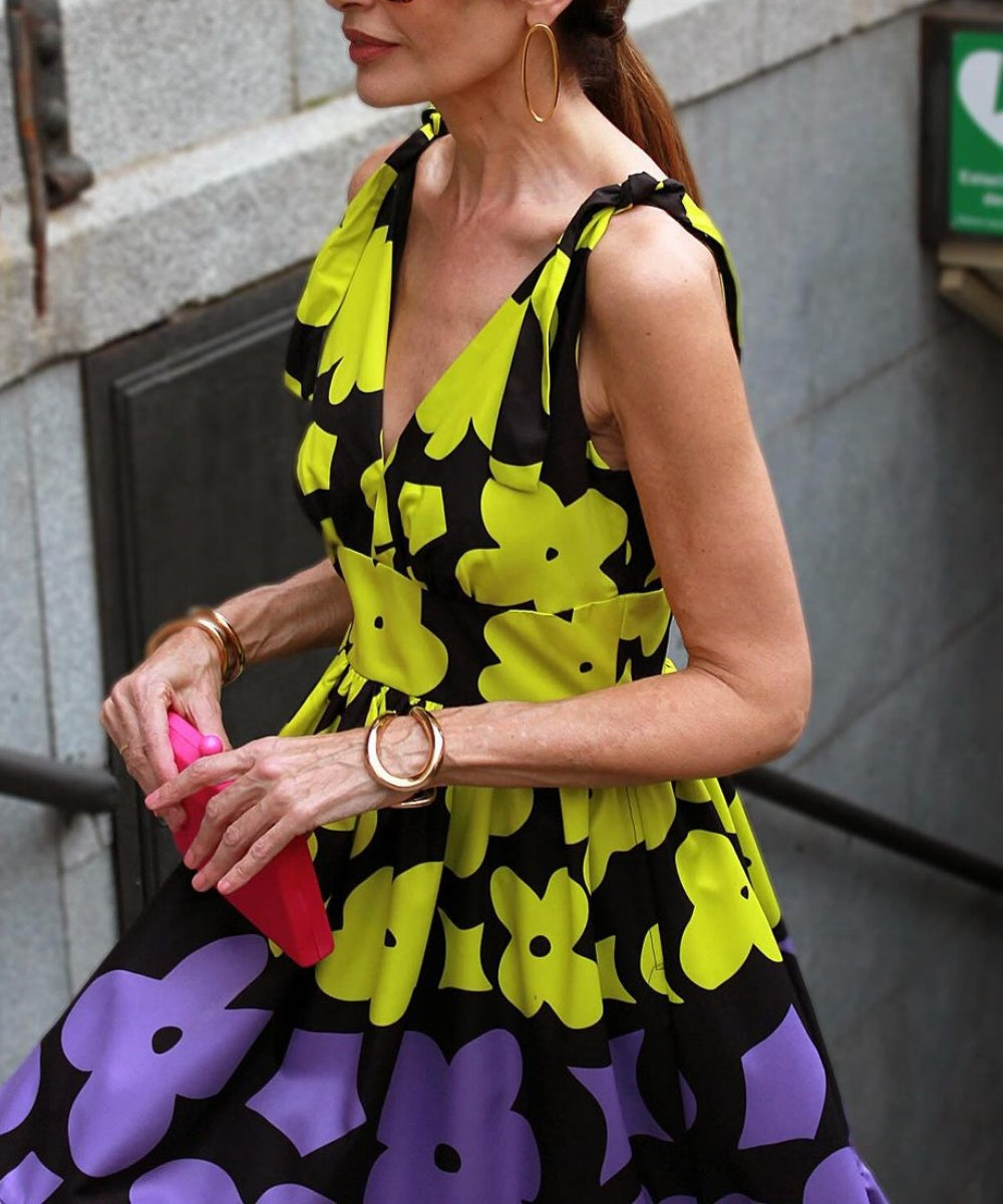 Colorful Flower Print Midi Dress - Fashionpara