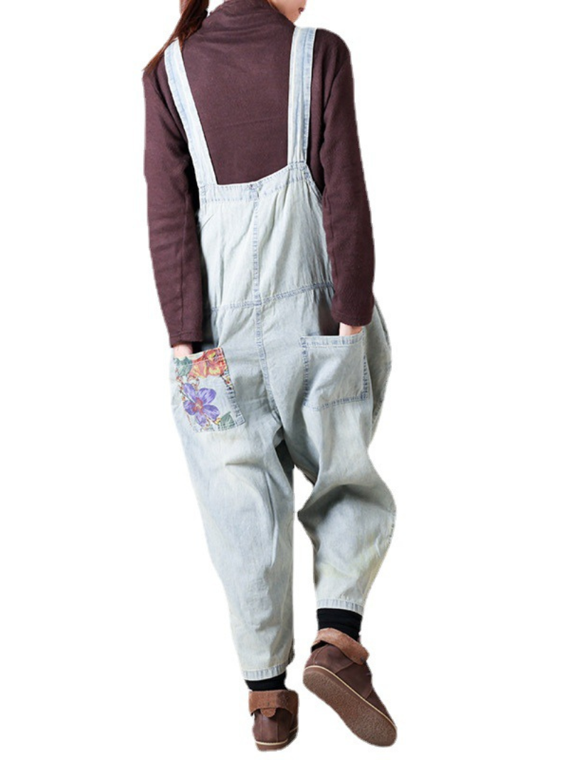 Female Loose Fitting Denim Overall Jumpsuits Wide-Leg Pocket Overalls - Fashionpara