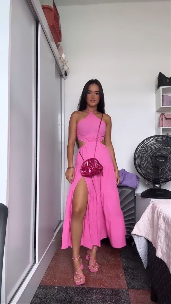 A Line Pink Halter Simple Formal Dress New Arrive Party Dress Evening Dress - Fashionpara