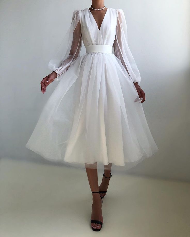 Graduation dress Short A Line Prom Dresses V Neck Long Puff Sleeve Tulle Formal Wedding Evening Party Dresses For Graduation