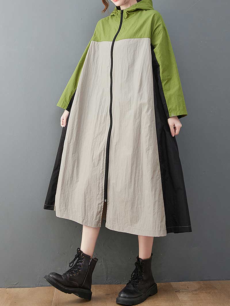 Cotton Hooded Windbreaker jacket style A-Line Dress - Fashionpara