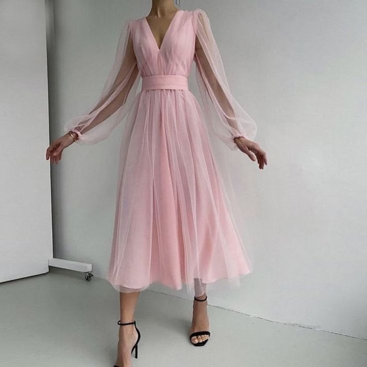 Graduation dress Short A Line Prom Dresses V Neck Long Puff Sleeve Tulle Formal Wedding Evening Party Dresses For Graduation