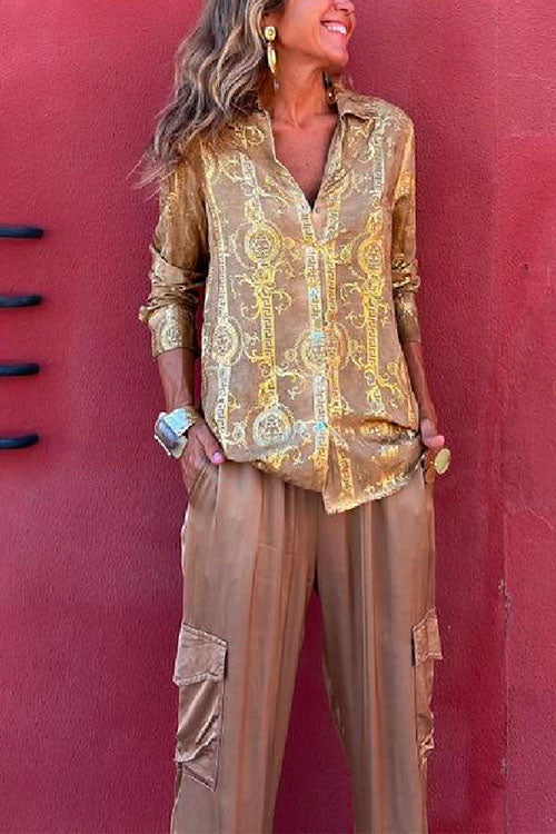 Button Down Long Sleeves Unique Printed Blouse Shirt - Fashionpara