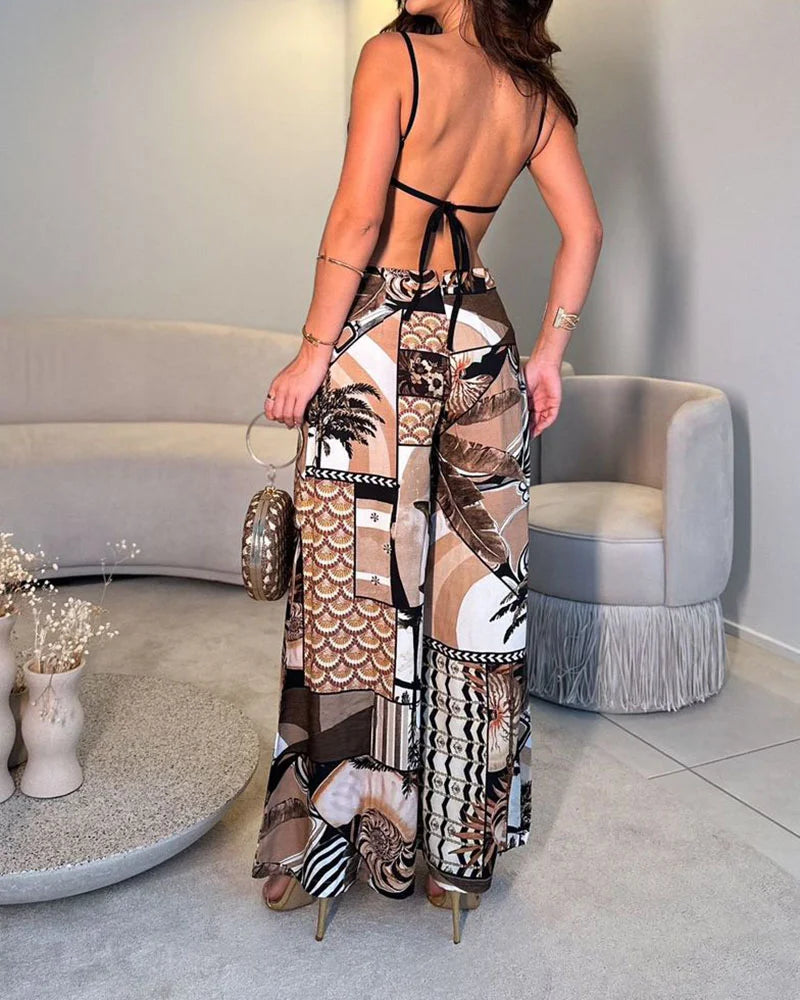Sexy Cutout Print Jumpsuit - Fashionpara
