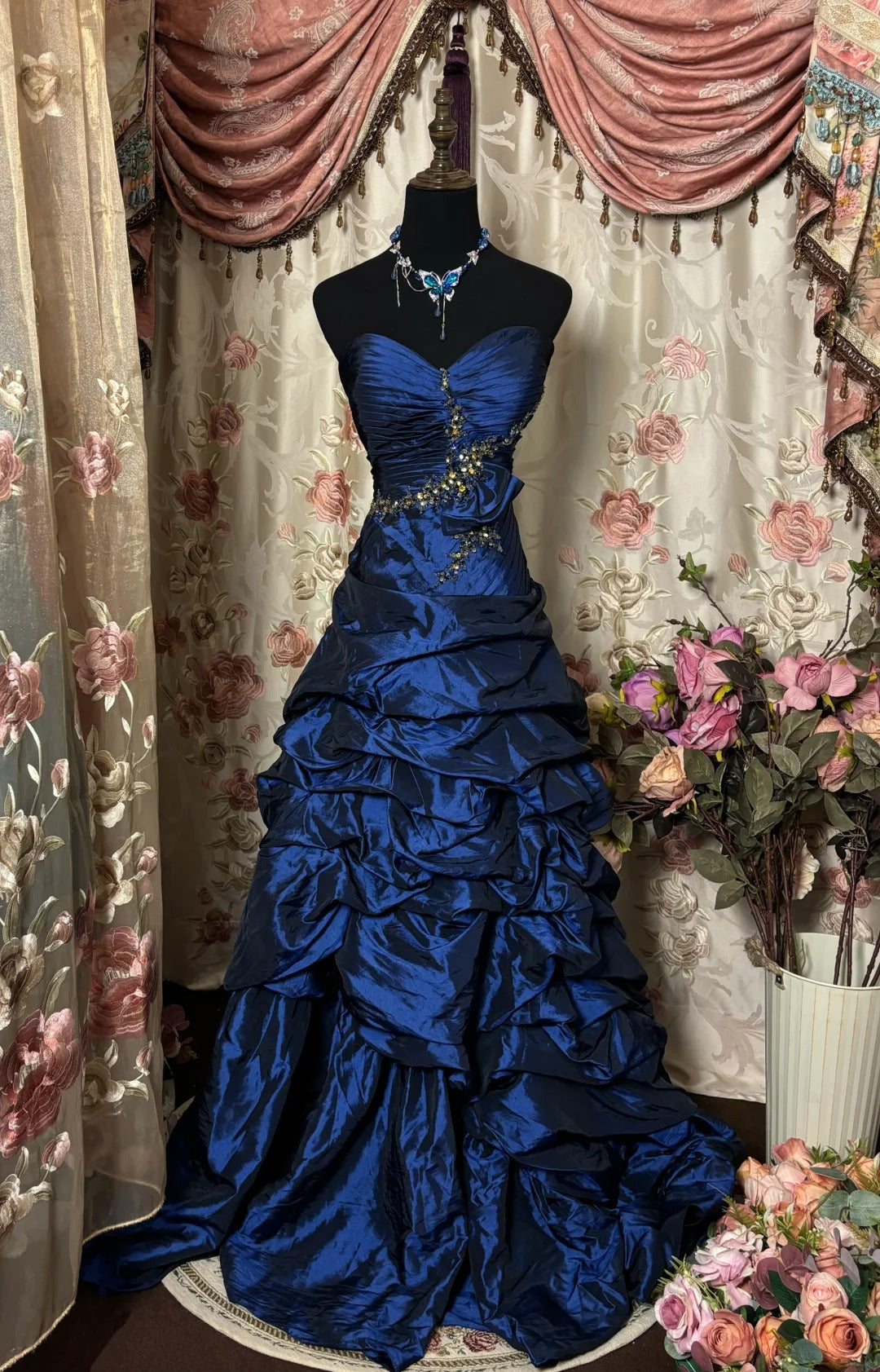 Blue Strapless Ball Gown Long Prom Dresslong Evening Gowns