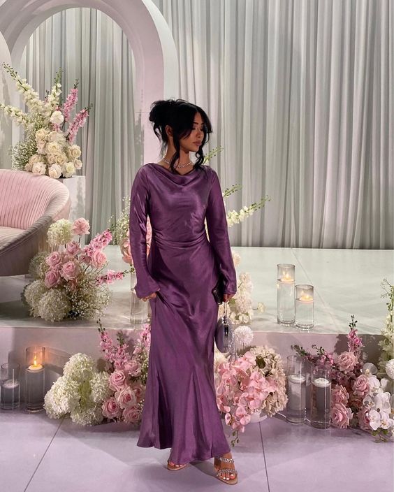 Elegant Purple Dress Prom Long Fall Wedding Guest dress