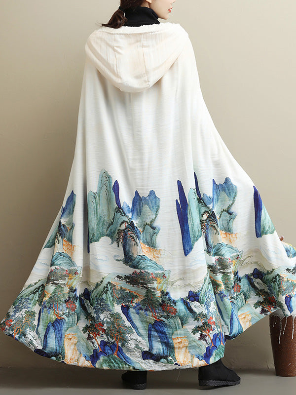 Thickened Vintage Printed Cape Coat 2