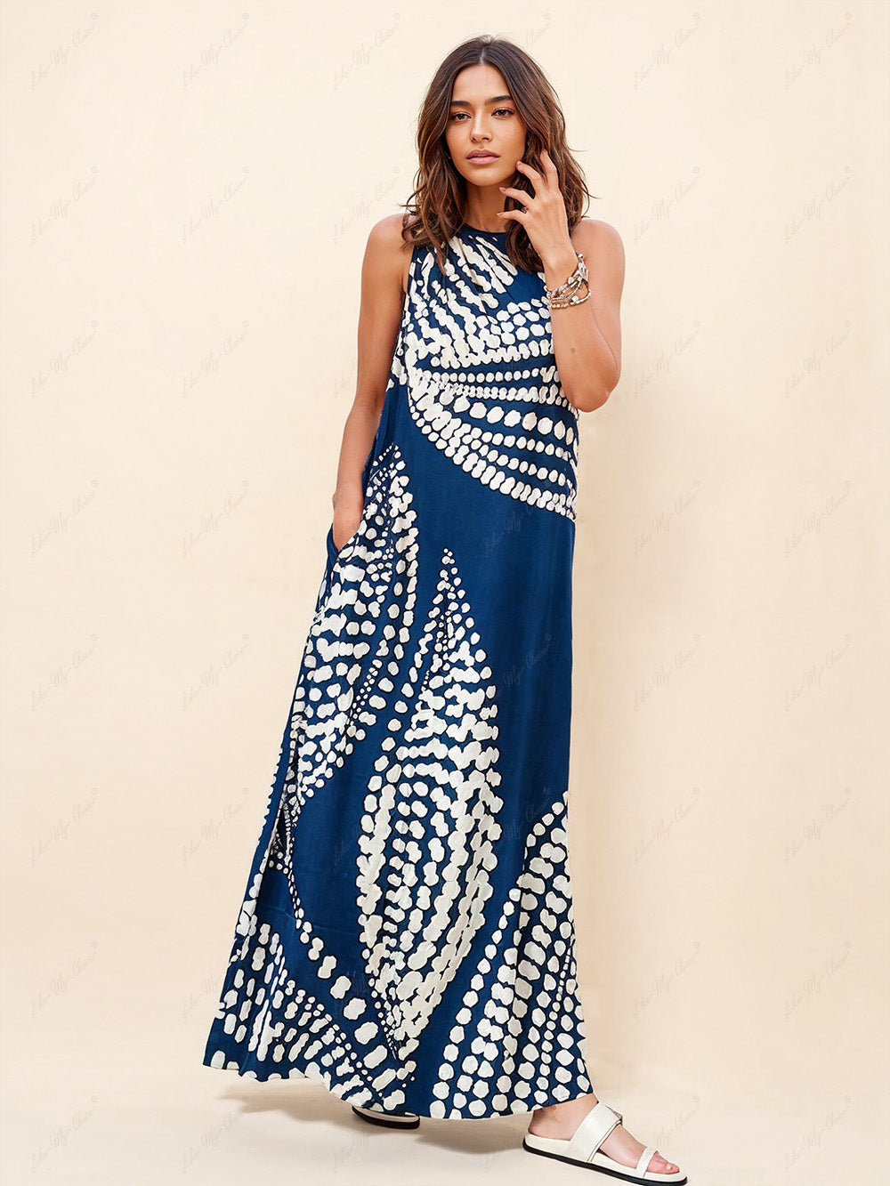 Unique Polka Dot Print One Shoulder Pocketed Maxi Dress - Fashionpara