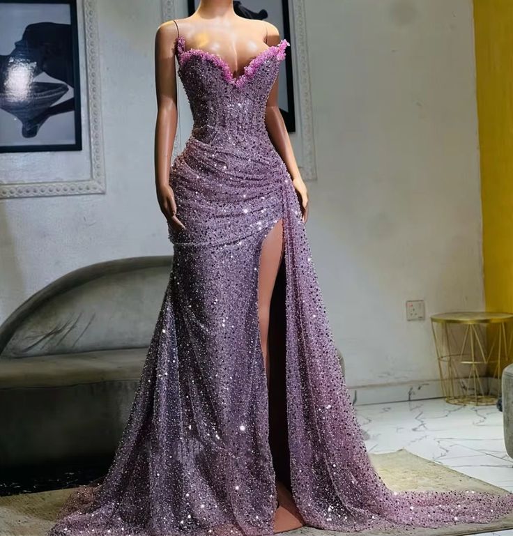Light Purple High Split Evening Dresses Sweetheart Mermaid Prom Dresses Elegant Dresses For Wedding