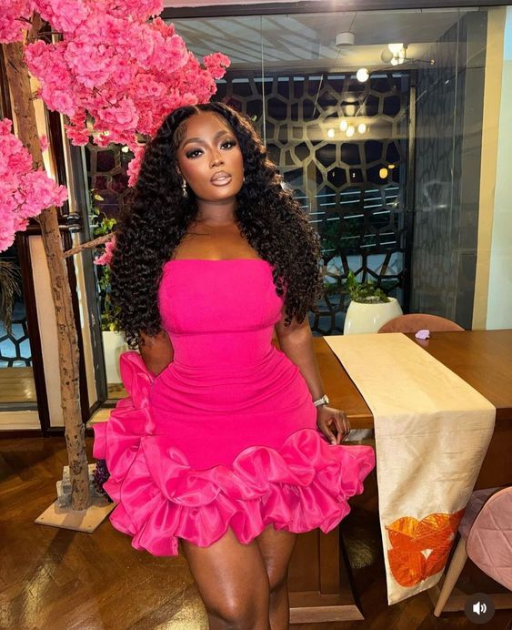 strapless cocktail dresses for girls short prom dresses,ruffle bottom african mini dress,birthday party dress,hot pink little dress - Fashionpara