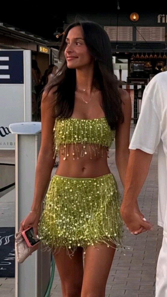 Fashion Sequin Tassel Green Two Piece Short Evening Dress Cocktail Dresses Short Party Dress - Fashionpara