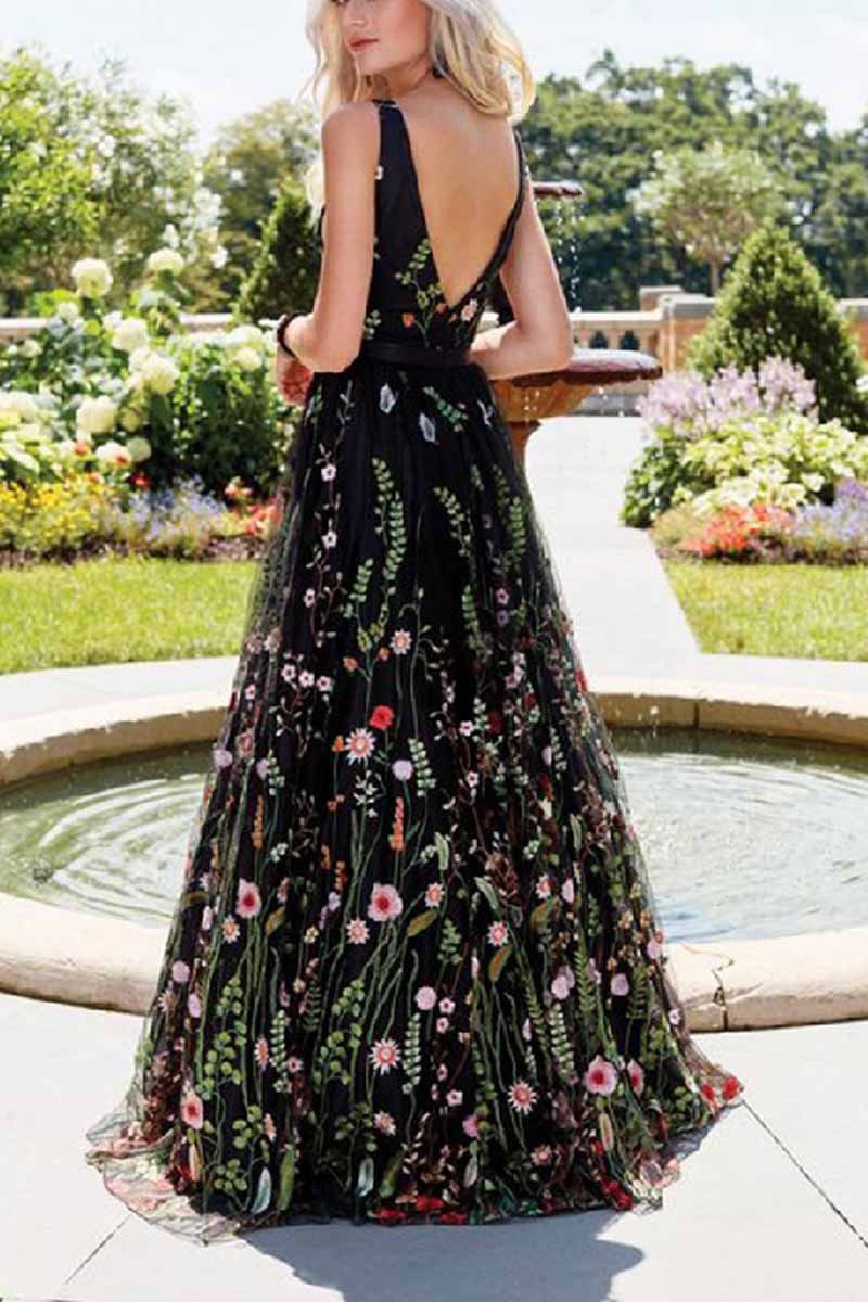 Florcoo Deep V Neck Sexy Maxi Dress