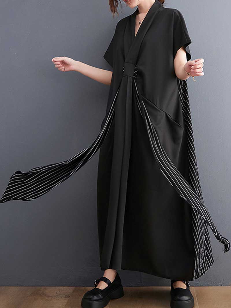 Cotton Short Sleeves Tie Style A-Line Dress - Fashionpara