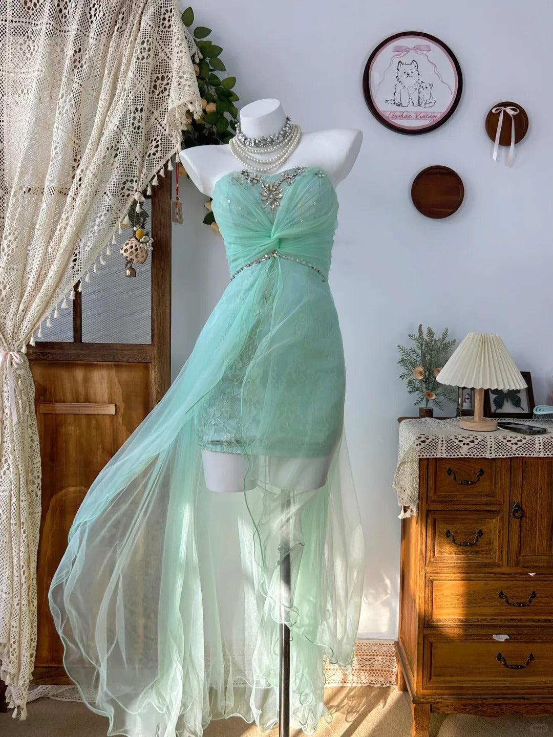 Mint Green Vintage Evening Dress Elegant Sleeveless Short Prom Party Dress - Fashionpara