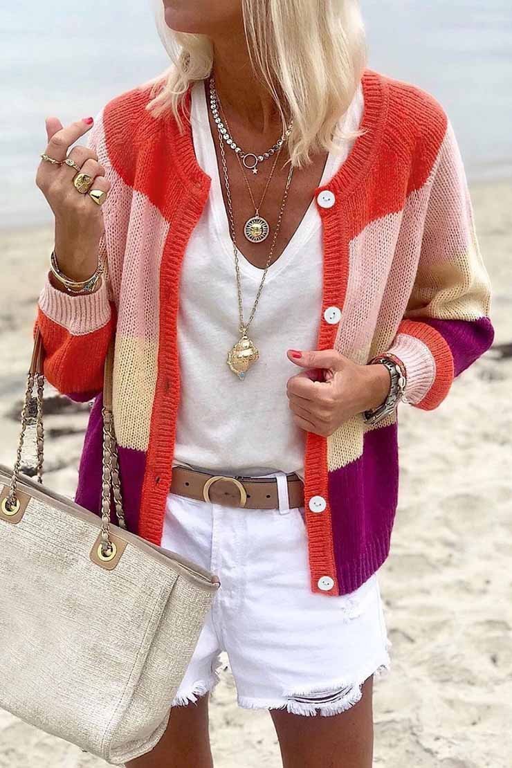 Florcoo Stylish Color-Lump Patchwork Cardigan for Chic Looks