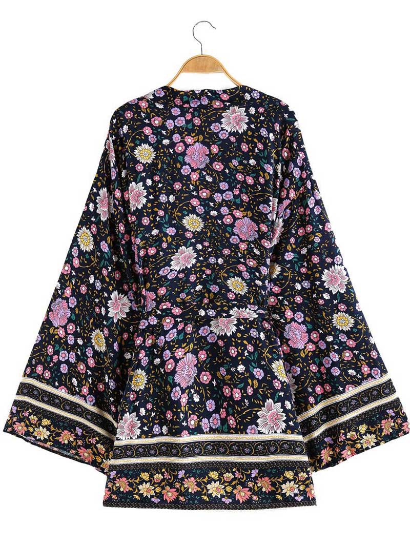 Party Wear Short Length With Floral Print Black Color Cotton Gown Kimono Duster Robe - Fashionpara