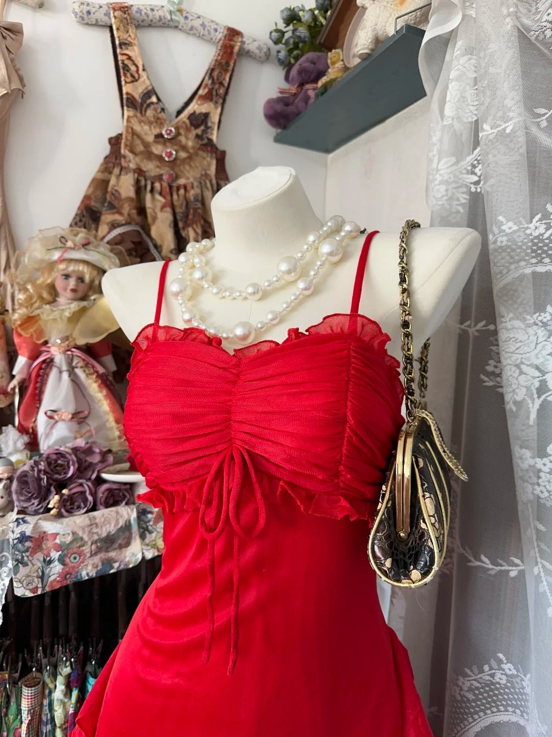 Red Party Dress Long Evening Dress Vintage Prom Dress - Fashionpara