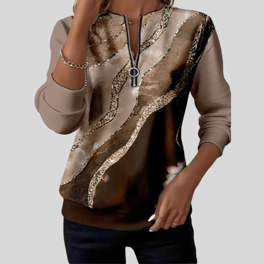 Quarter Zip Marble Print Long Sleeve Sweatshirt