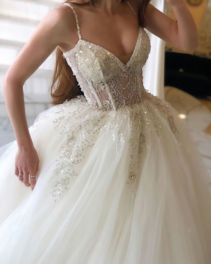 A-Line Spaghetti Straps Long Wedding Dress