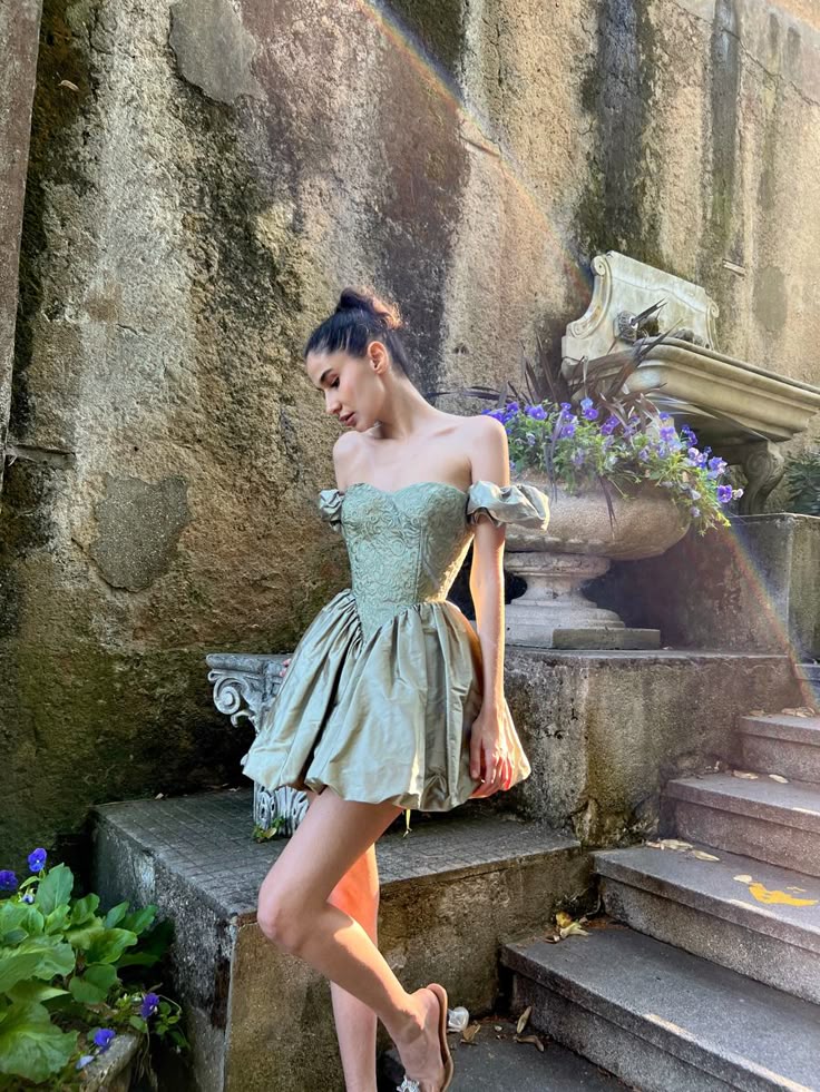 A Line Sage Short Prom Dress Birthday Party Dress Homecoming Dress - Fashionpara