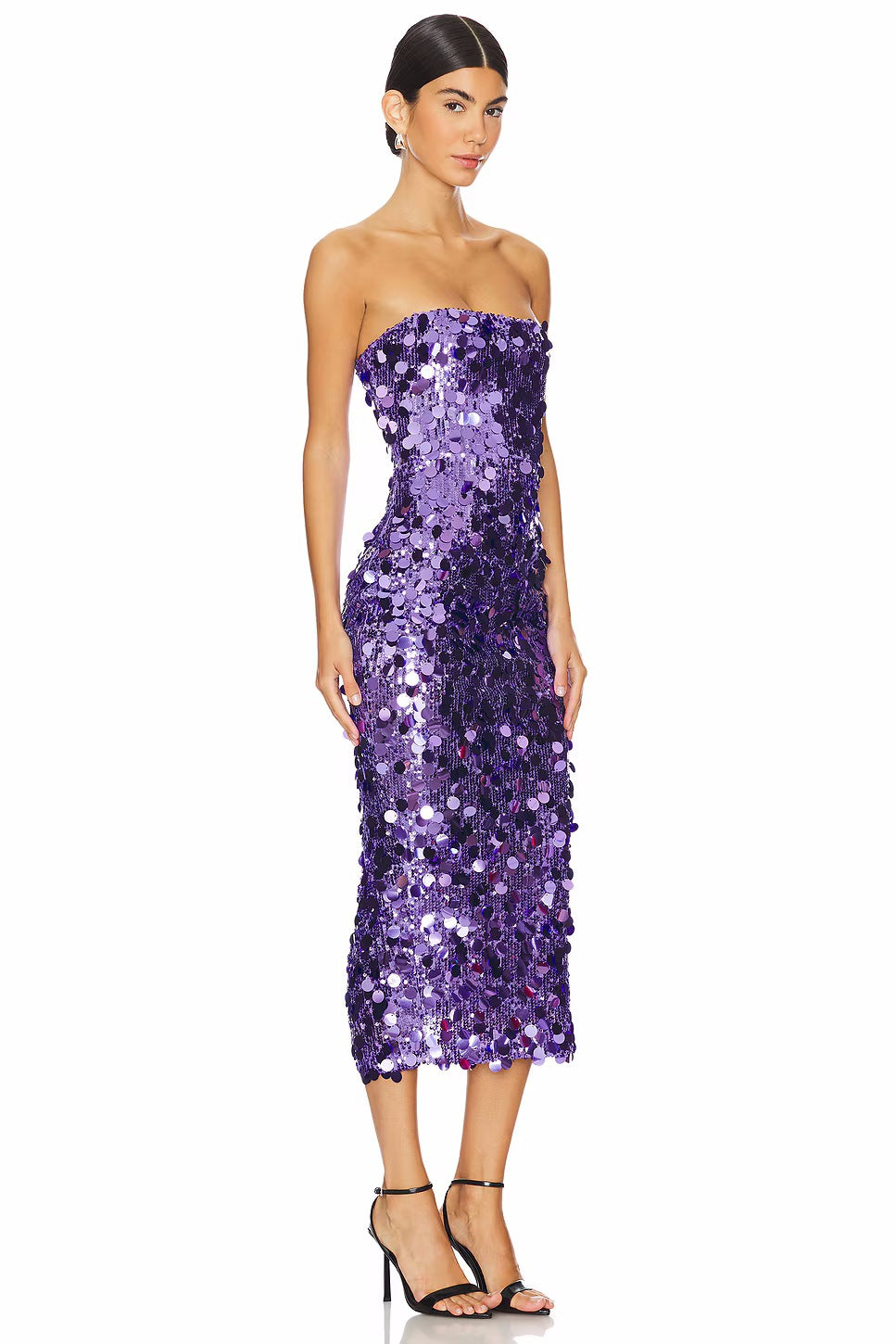 Paillette Sequin Strapless Bodycon Midi Party Dress - View 2