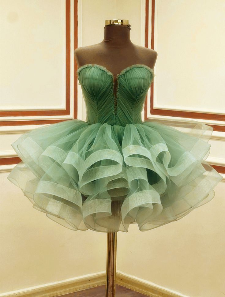A Line Green Tulle Short Prom Dress Birthday Party Dress Homecoming Dress - Fashionpara