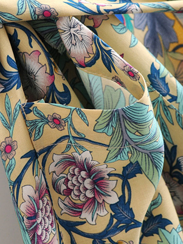 Long Kimono Floral Print Green Color Cotton Viscose Long Length Gown Kimono Duster Robe - Fashionpara