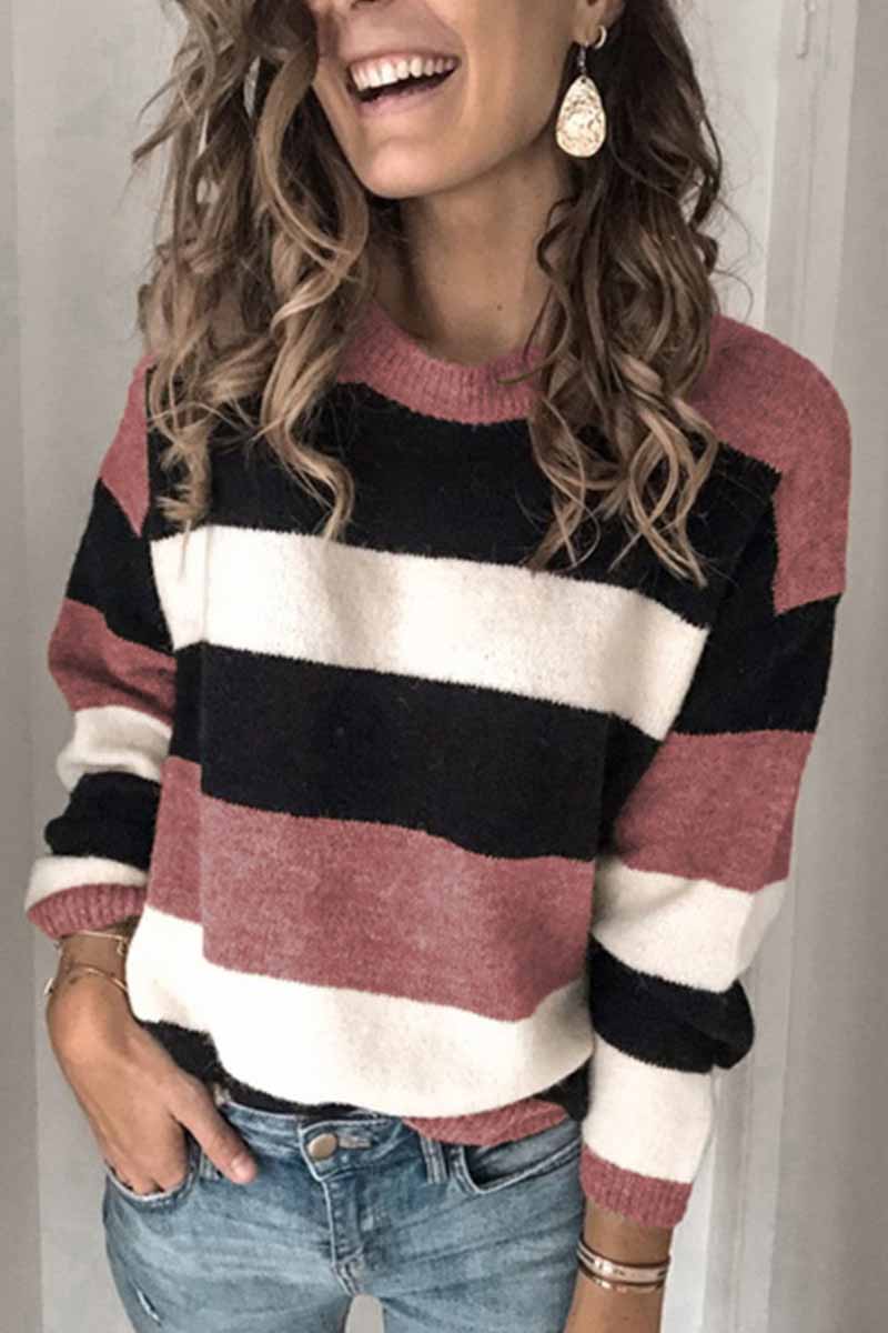 Florcoo Striped O-Neck Sweater in Three Stylish Colors