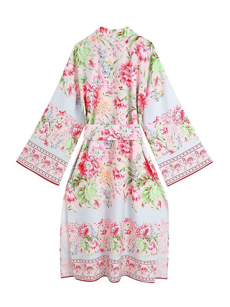 Summer Wear White Printed Long Duster Robe Kimono - Fashionpara