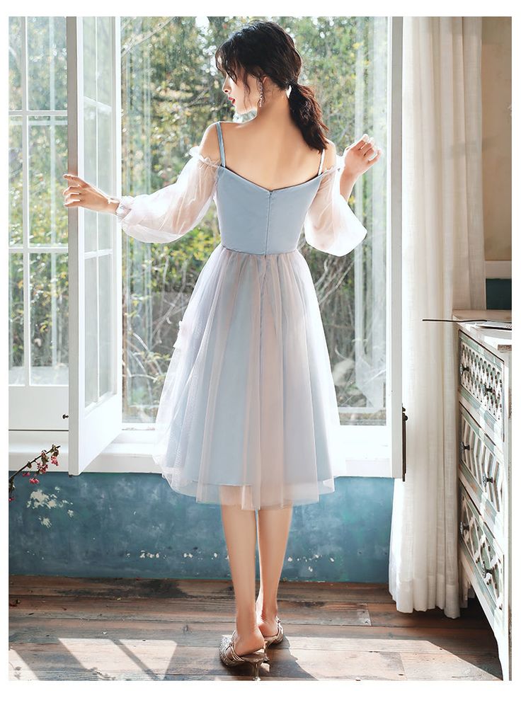 Lovely Light Blue And Pink Tea Length Graduation Dresses, Pink Short Prom Dresses - Fashionpara