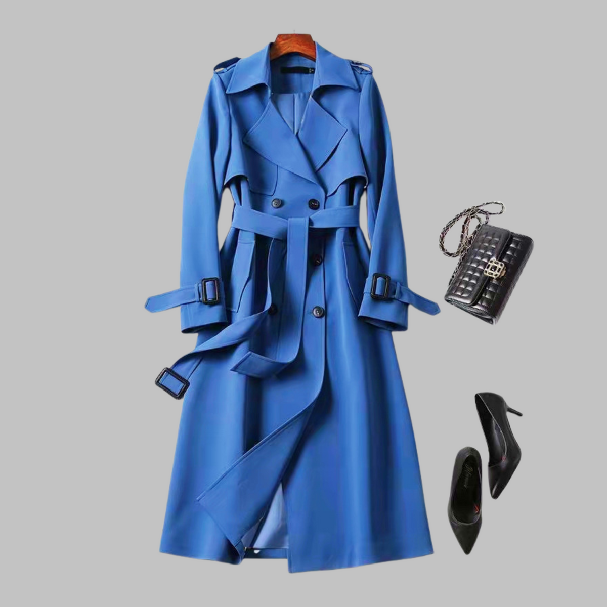 Double Breasted Belted Longline Trench Coat 7