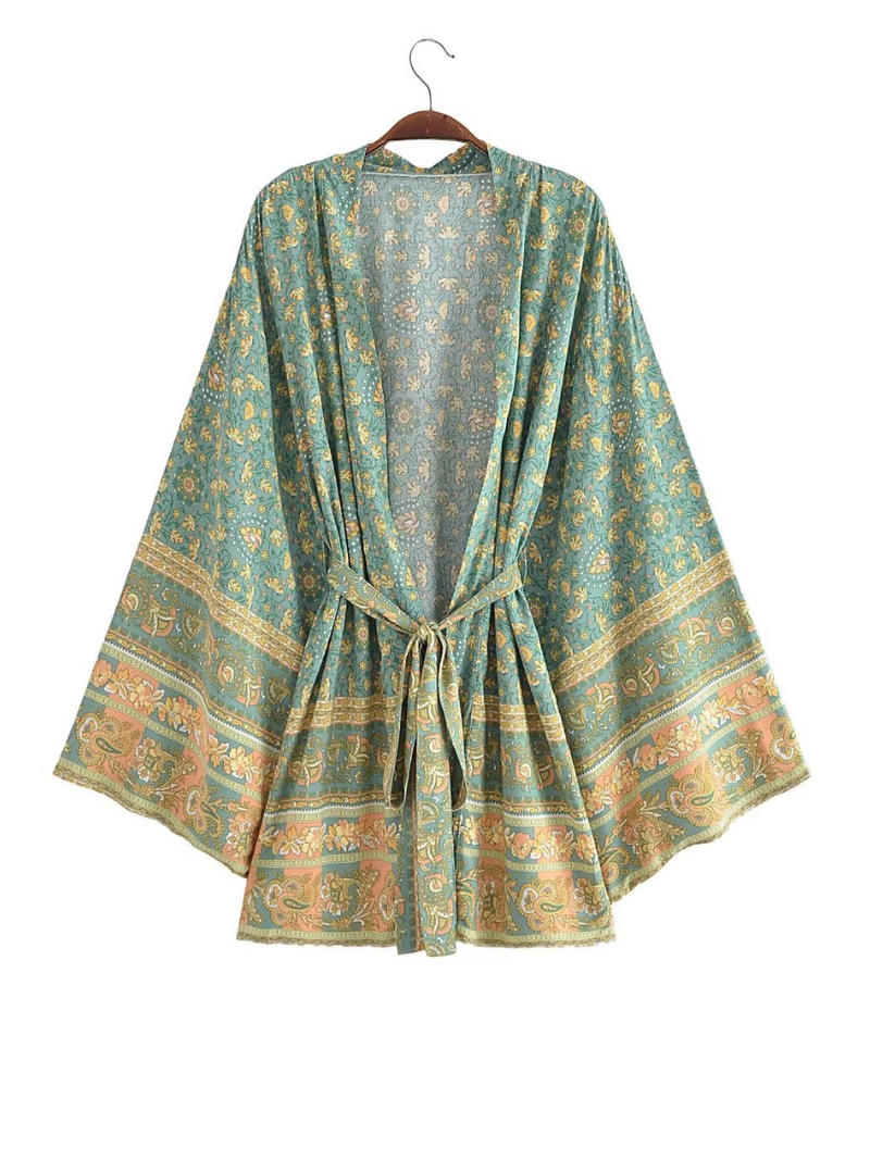 Short Kimono Jacket. Short Kimono Robe. Bohemian Print Kimono - Fashionpara