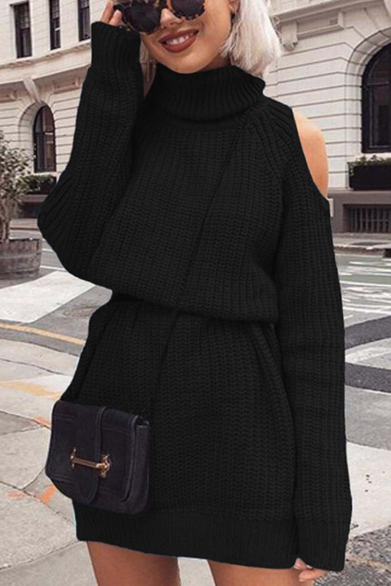 Florcoo High Collar Dew Shoulder Sweater for Stylish Comfort