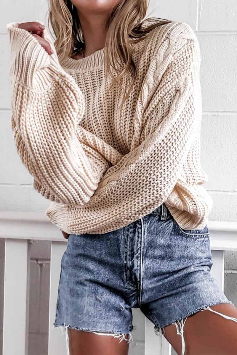 Florcoo Elegant Loose O-neck Knitted Sweater for Comfort