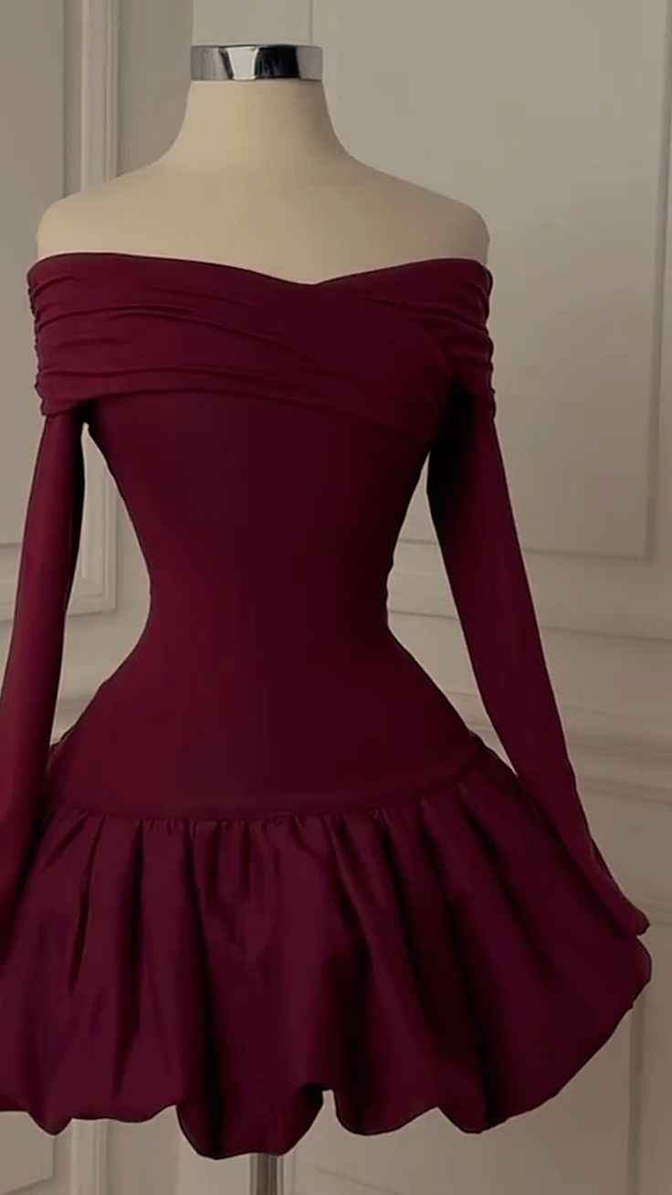Burgundy Off Shoulder Homecoming Dress Short Evening Dress Cocktail Dresses Short Party Dress - Fashionpara