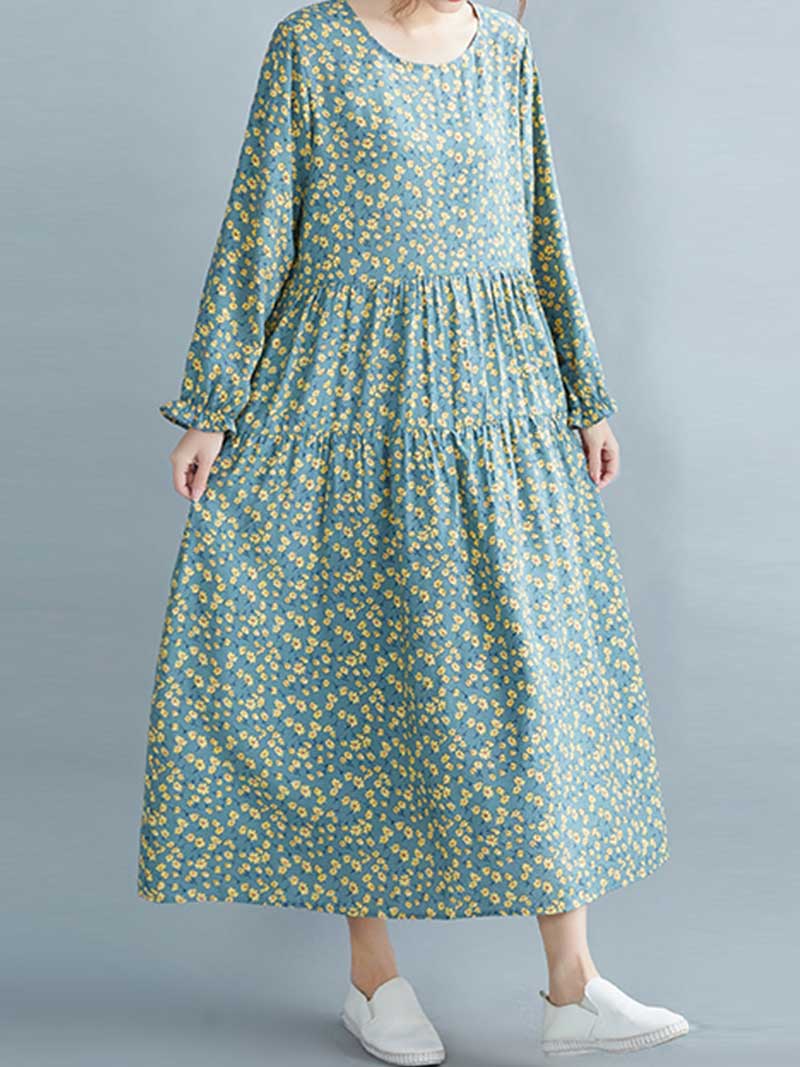 Floral Print Round Neck Short Sleeve Smock Maxi Dress 6