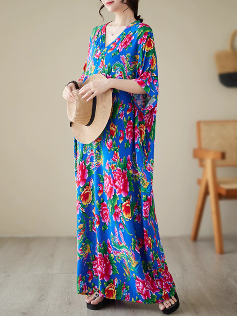 Elegance Cool Flower Kaftan Dress - Fashionpara