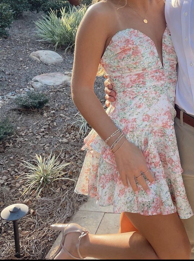 A Line Floral Print Short Prom Dress Birthday Party Dress Homecoming Dress - Fashionpara