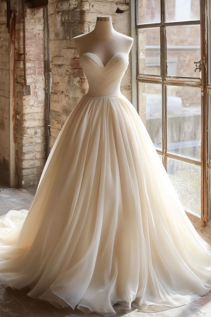 A Line Strapless Unique Long Wedding Dress Evening Party Dresses