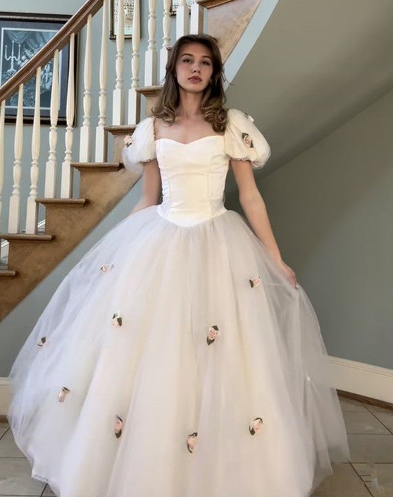 Classy tulle ball gown wedding dress, 1980s princess style bridal gowns for women