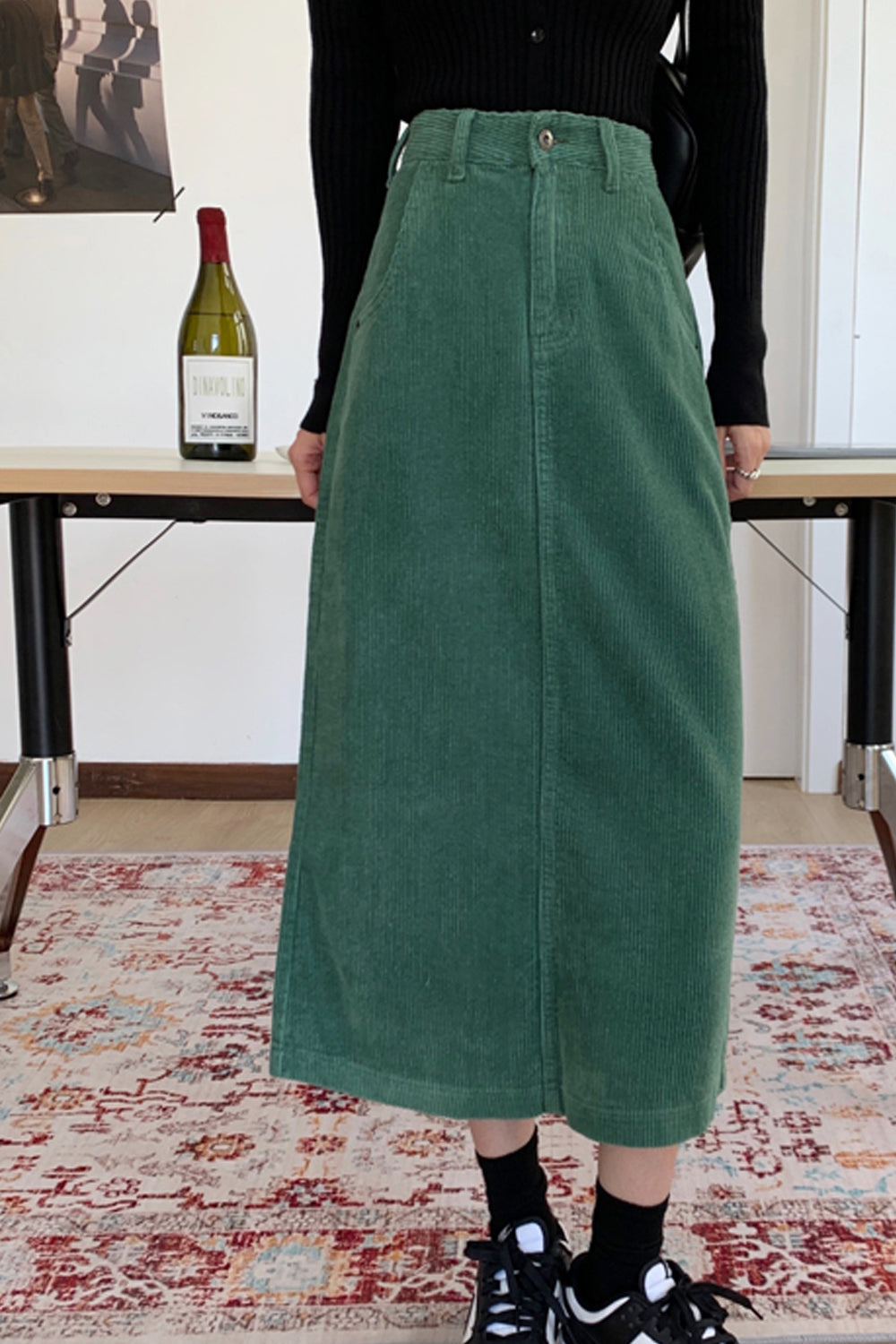 KittenAlarm - High Waist A-Line Corduroy Long Skirts