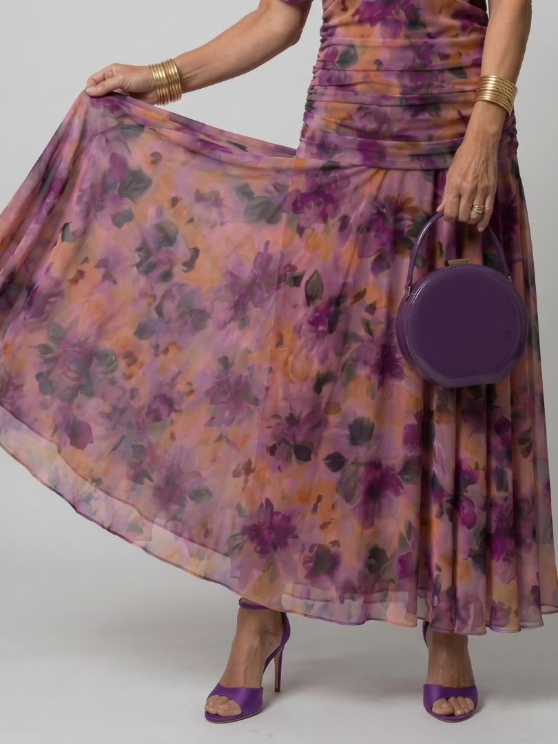 Floral Off Shoulder Ruched Chiffon Maxi Dress 3