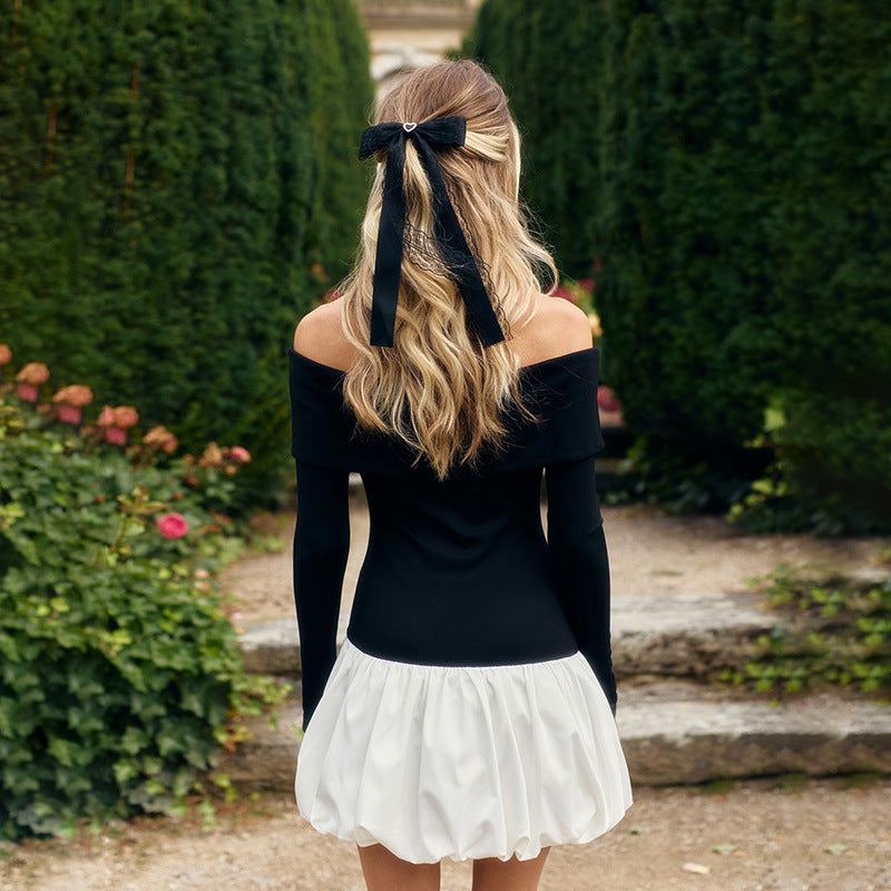 Off-Shoulder Long-Sleeve Bubble Hem Mini Dress 2