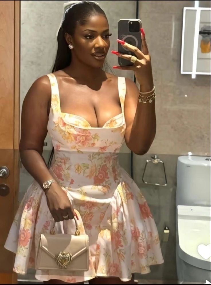 A Line Floral Print Birthday Outfit Short Evening Dress Cocktail Dresses Short Party Dress - Fashionpara