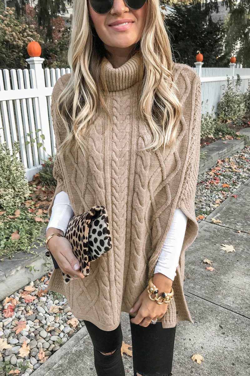 Florcoo High Neck Loose Cable Knit Sweater in 7 Colors