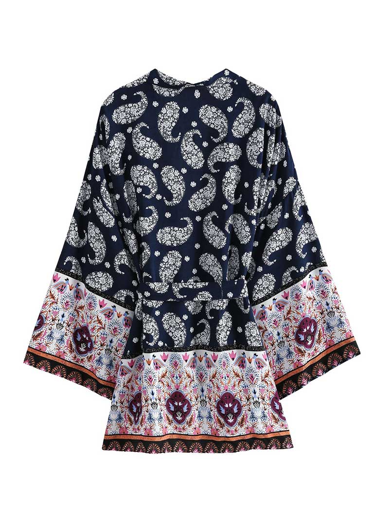 Paisley Print Short Length Kimono Gown Robe - Fashionpara