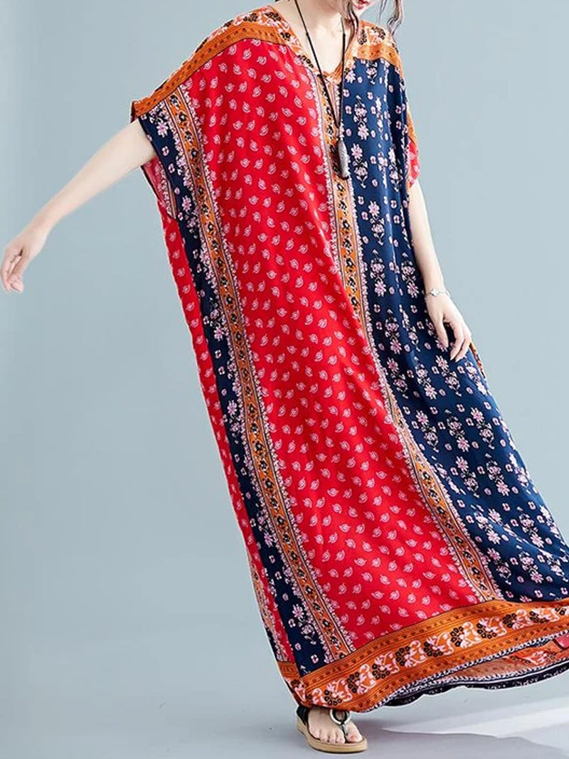 Bohemian Print V-Neck Short Sleeve Kaftan Maxi Dress 2