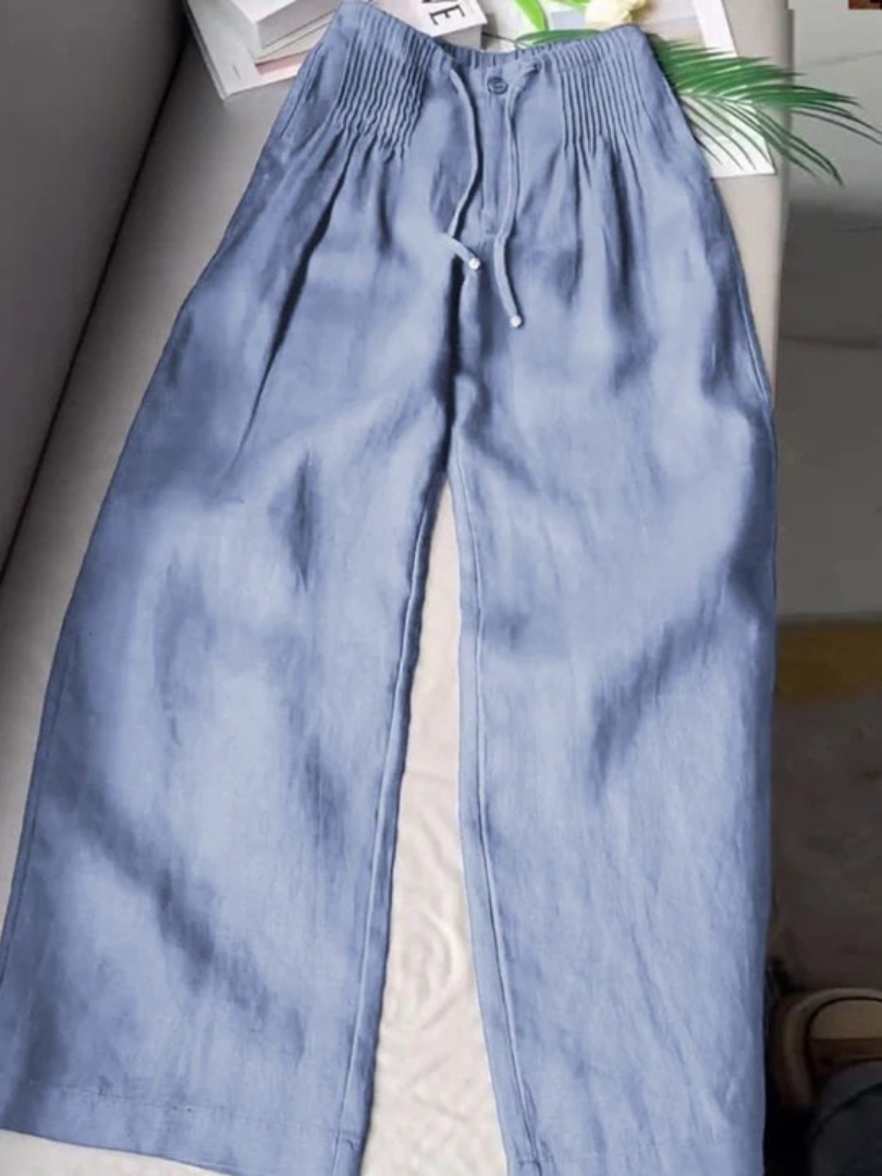 High Waist Drawstring Pintuck Wide Leg Pants 2