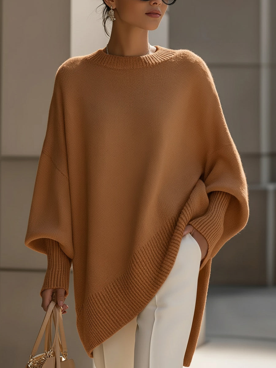Mock Neck Batwing Sleeve Asymmetric Hem Oversized Sweater 8